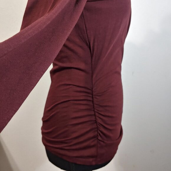 Bobi Los Angeles Faux Wrap Ruched Long Sleeve Knit Women's Blouse - Picture 7 of 7